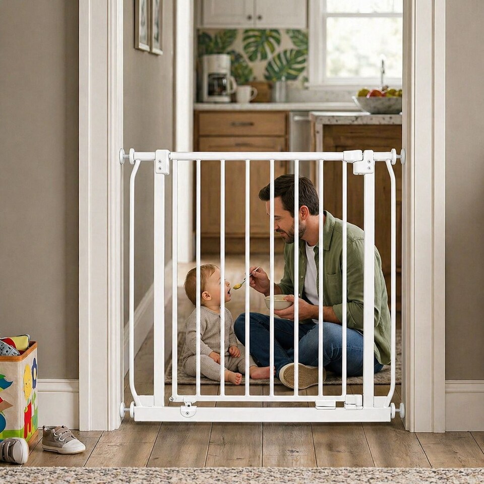 image 1 of Safetots Extra Tall Elite Safety Gate, 225cm - 234cm, Matt White, Extra Tall 96.8cm in Height, Pressure Fit Stair Gate, Baby Gate for Doors Hallways and Spaces, Safety Barrier, Easy Installation