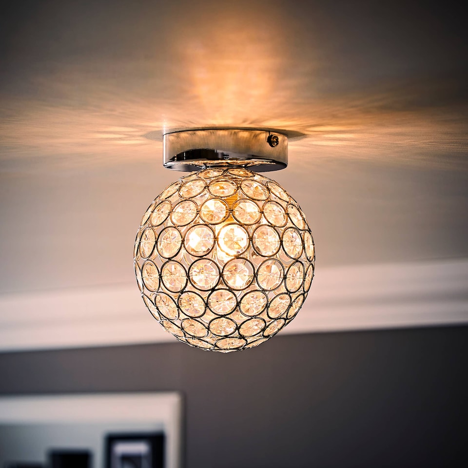image 1 of ValueLights Ella Chrome Sphere Globe Jewel Flush Ceiling Light | Chrome