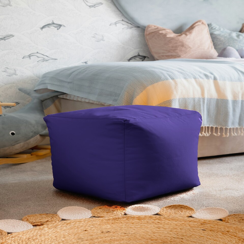 image 1 of Waterproof Cube Indoor Outdoor Bean Bag Foot Stool Pouffe Purple