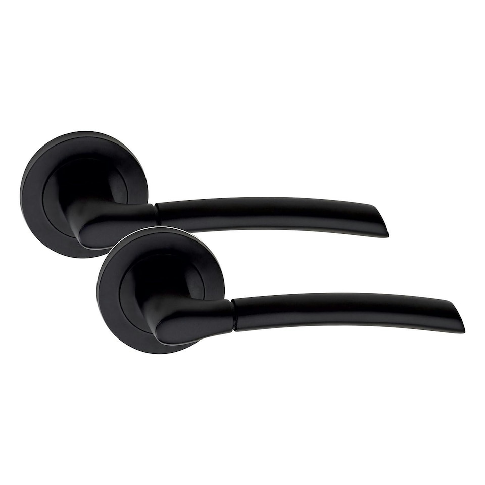 image 1 of Golden Grace 6 Pairs Indiana Design Door Handles on Round Rose in Matt Black Finish with 2.5" Tubular Latch - 52mm Diameter | Black | 6 Pairs