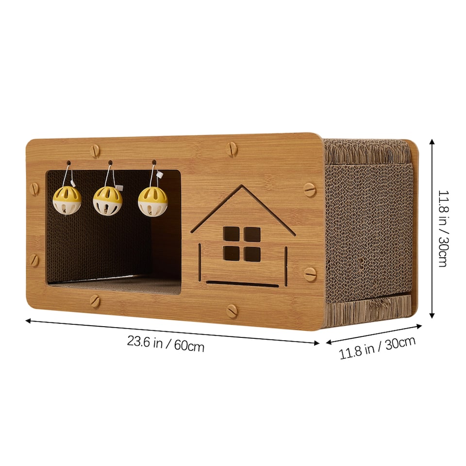 image 1 of Living and Home 2-in-1 Cat House with Scratcher | Brown | M