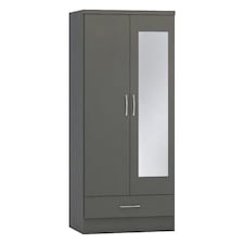 Nevada 2 Door 1 Drawer Mirrored Wardrobe Grey | 3D Effect Grey