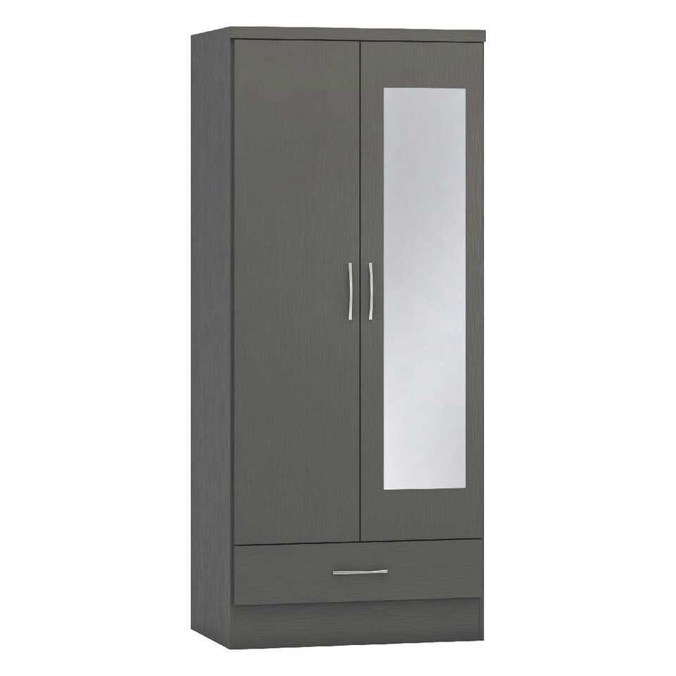 image 1 of Nevada 2 Door 1 Drawer Mirrored Wardrobe Grey | 3D Effect Grey