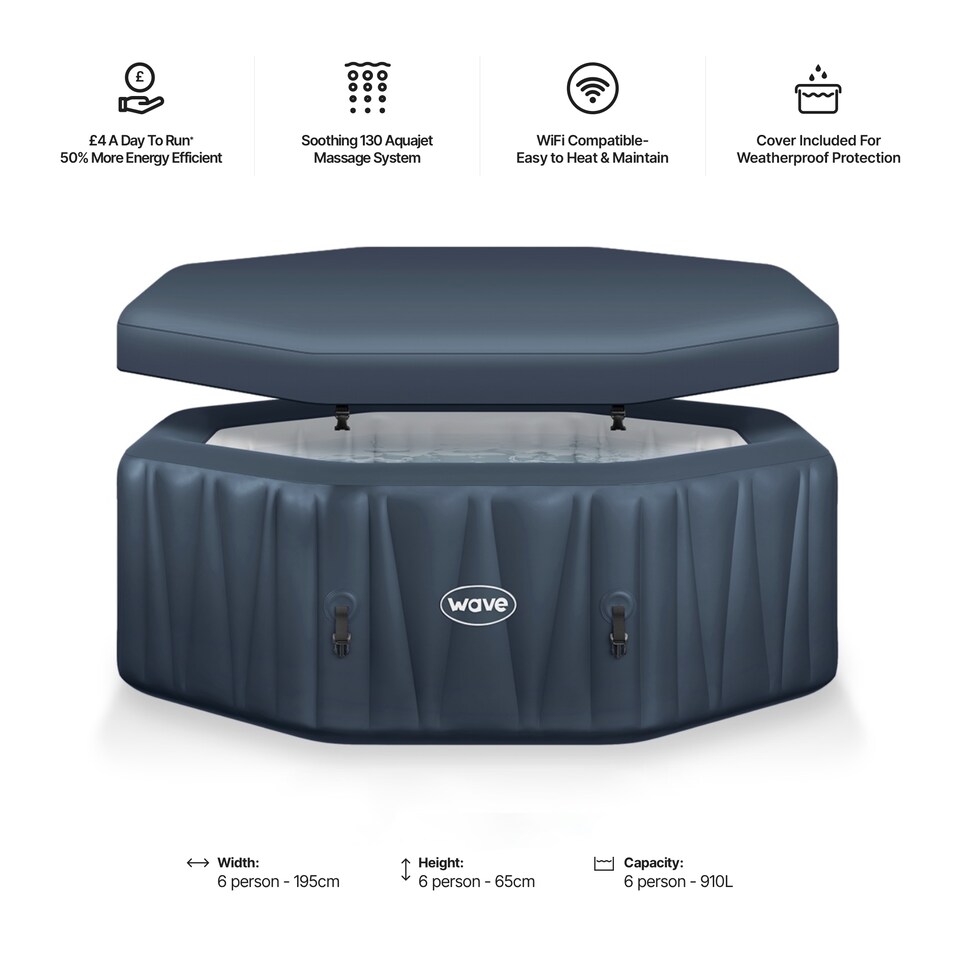 image 1 of Wave Aegean 6 Person Inflatable Hot Tub, EnergySave Bundle, Navy
