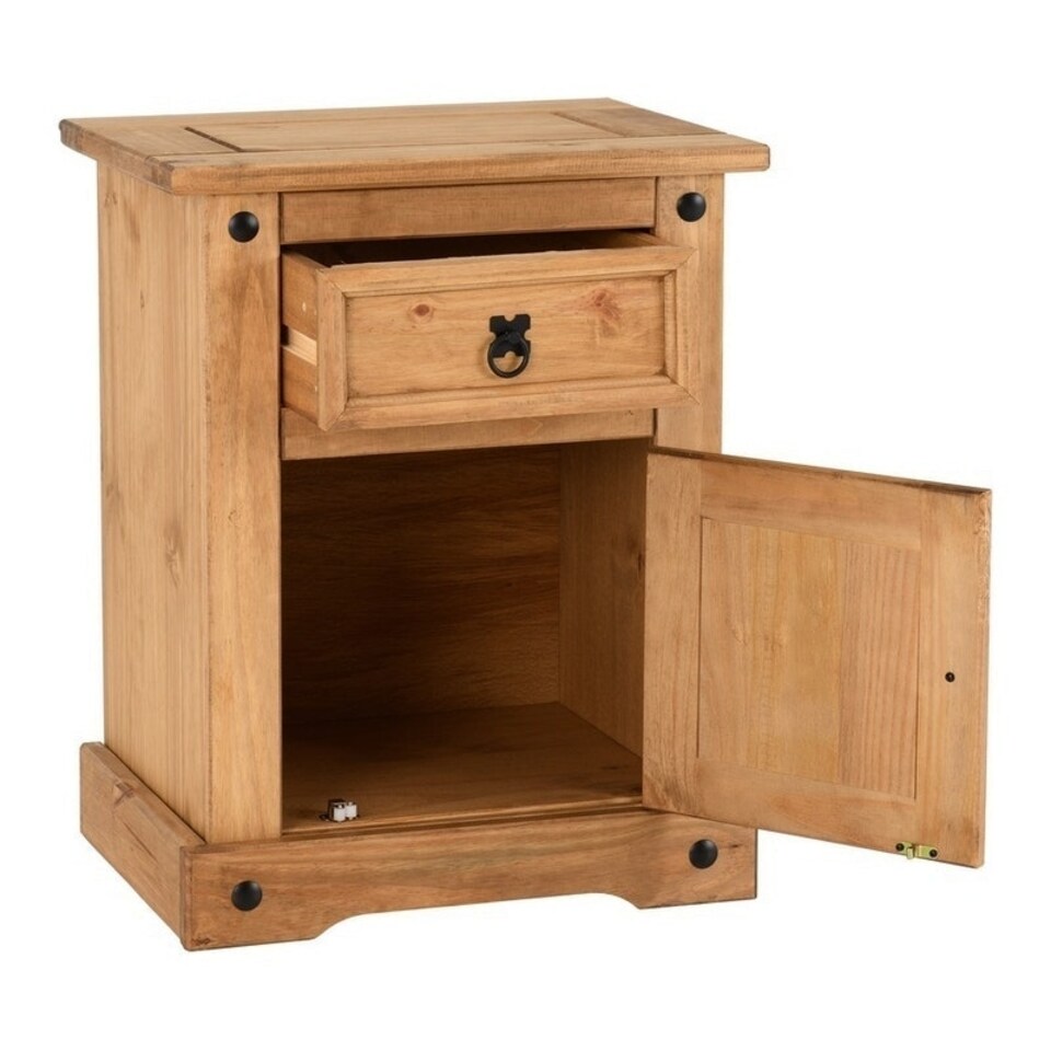 image 1 of Corona 1 Drawer 1 Door Bedside - L39 x W53 x H67 cm - Distressed Waxed Pine