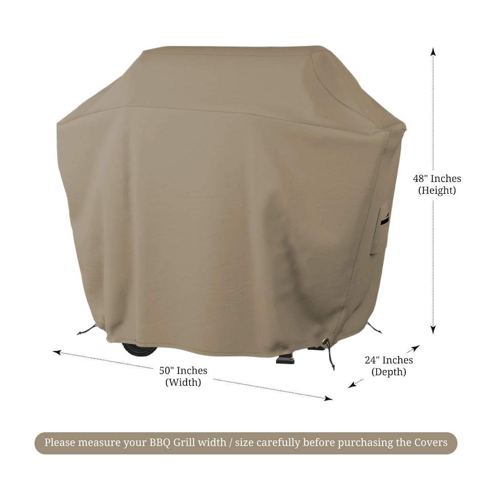 image 1 of Covers&All BBQ Grill Cover, 12 Oz Waterproof UV & Weather Resistant, Outdoor Cover with Air Vents, 50 in x 50 Inch, Beige