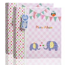ARPAN Slip In Memo Baby Photo Album – Holds 200 Photos 4x6" (10x15cm) – Elephant Design with Index Pages & CD/DVD Pocket