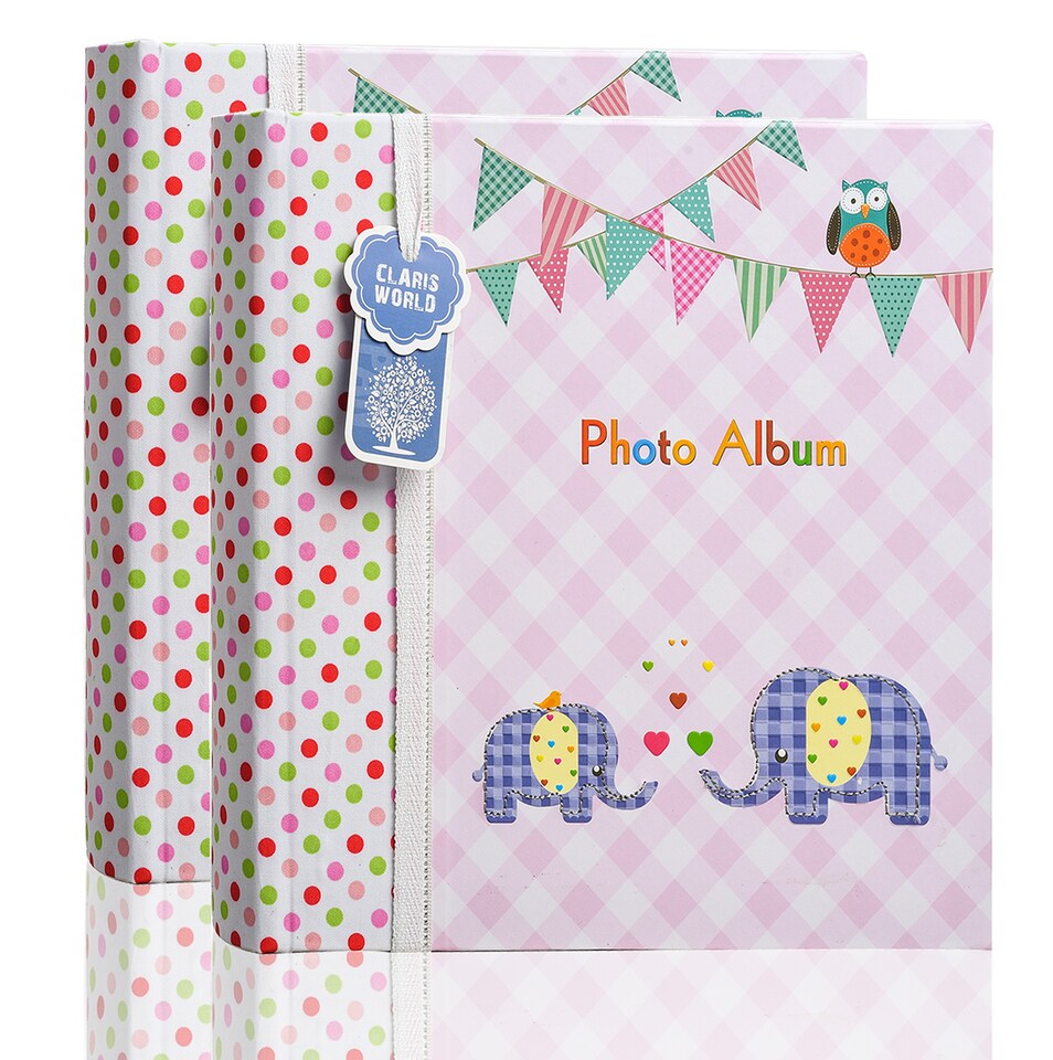image 1 of ARPAN Slip In Memo Baby Photo Album – Holds 200 Photos 4x6" (10x15cm) – Elephant Design with Index Pages & CD/DVD Pocket