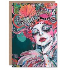 Woman Fashion Mad Hatter Colourful Design Her Birthday Card