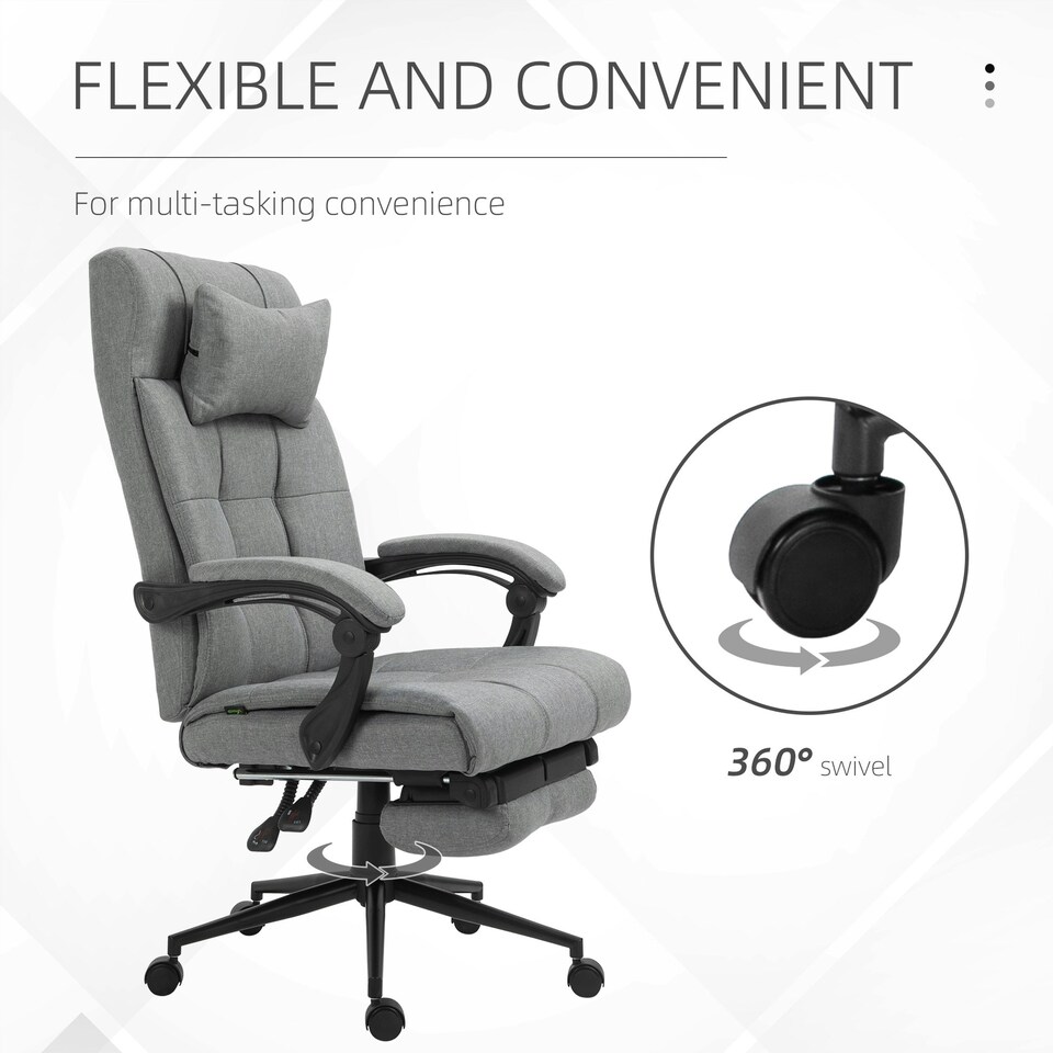 image 1 of Vinsetto Ergonomic Office Chair Adjustable Height w/ Wheels Footrest Light Grey