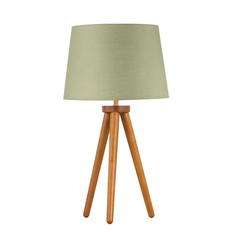 image 1 of Set of 2 Dark Oak Table Lamp or Bedside Lights with Sage Green Shades | Brown | Green | Large | 2