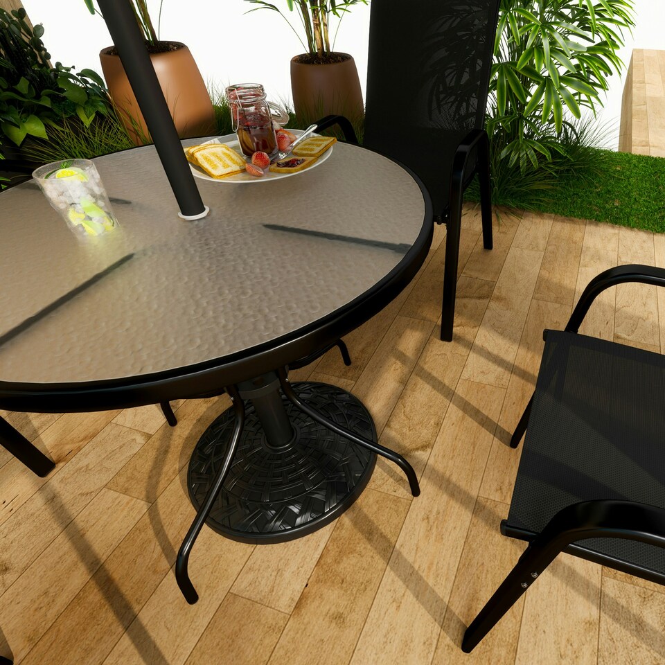image 1 of Outsunny 12kg Garden Parasol Base, Round Resin Garden Umbrella Base, Black
