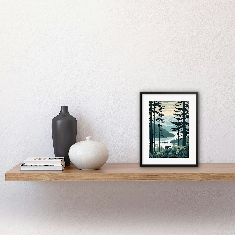 image 1 of Great Bear Rainforest Coastal Mountain Landscape 9x7" Black Framed Wall Art Print