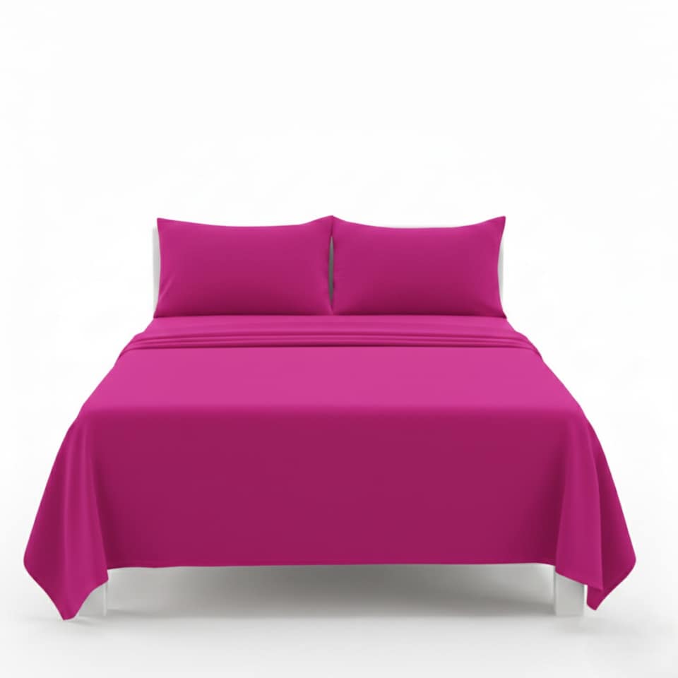 image 1 of Easy Care Flat Bed Sheet Polycotton Durable Low Maintenance Bedding | Pink | Fuchsia