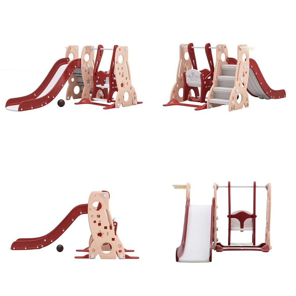 image 1 of Living and Home 3-in-1 Kids Swing Slide Set for Indoor & Outdoor - Pink & Red