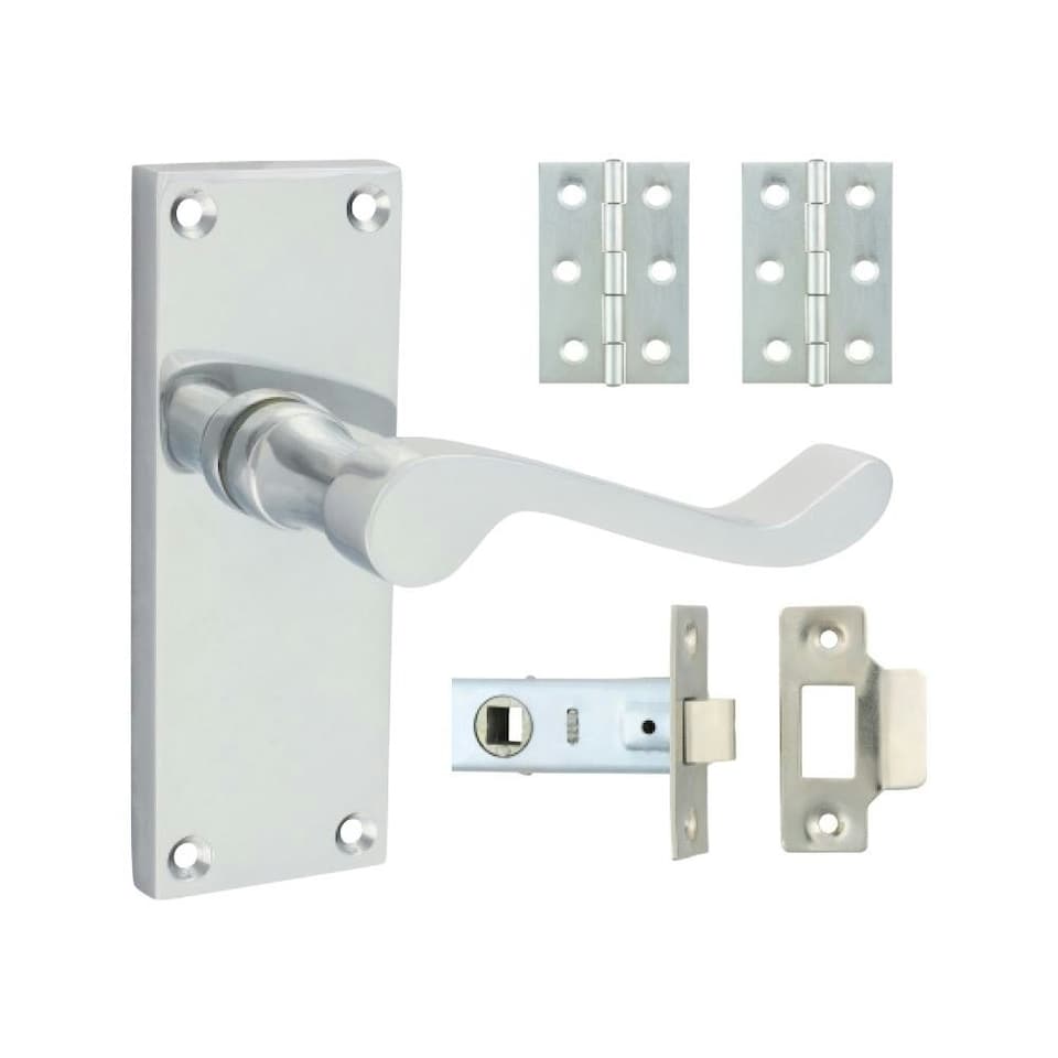image 1 of Timco - Victorian Scroll Latch Door Pack - Satin Chrome (Size Mixed - 2 Pieces) | Chrome