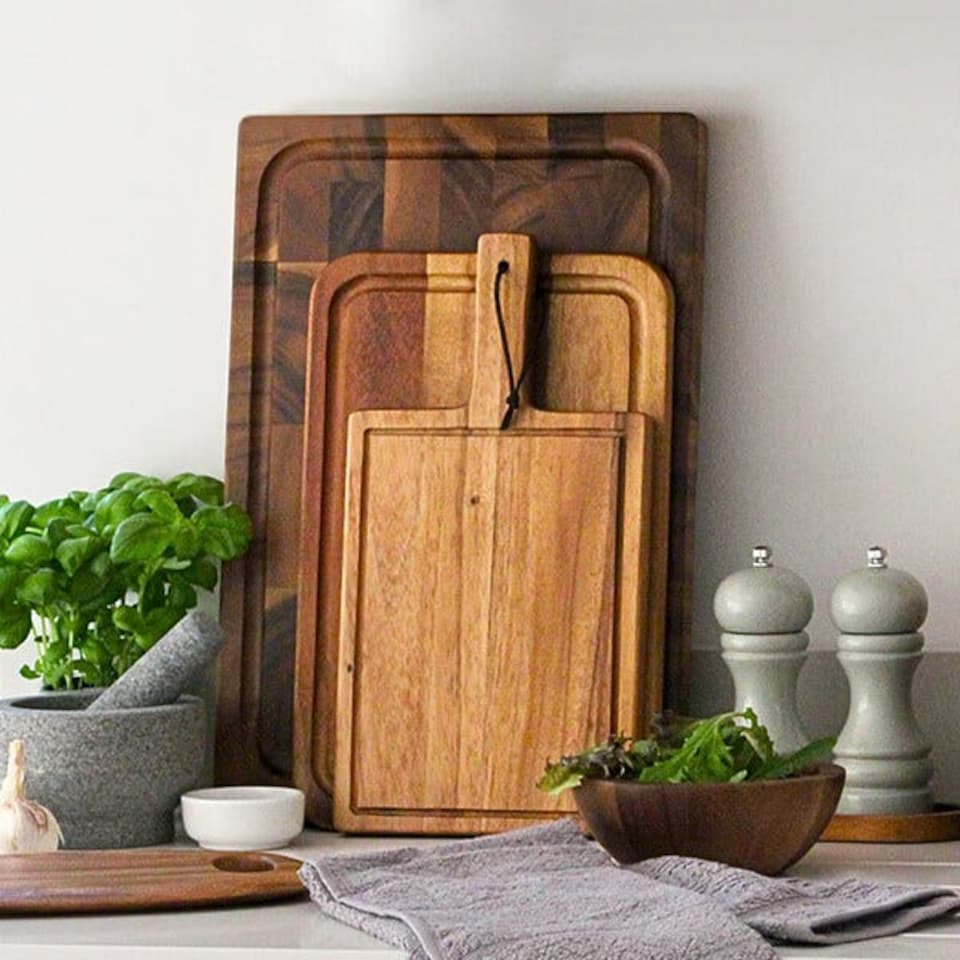 image 1 of Tala Large Lacquered Acacia Chunky Handled Board with Groove & Leather Tie