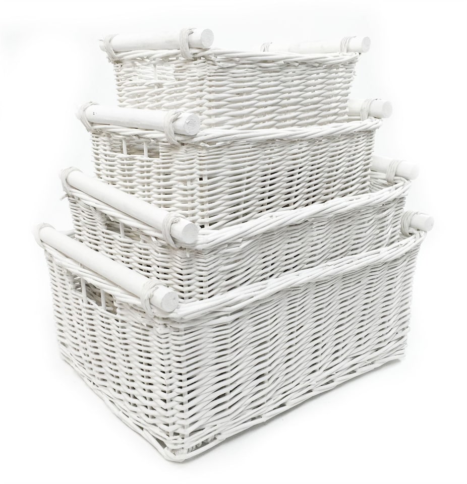 image 1 of Kitchen Log Fireplace Wicker Storage Basket With Handles Xmas Empty Hamper Basket White Large 45 x 35 x 20 cm | White | White