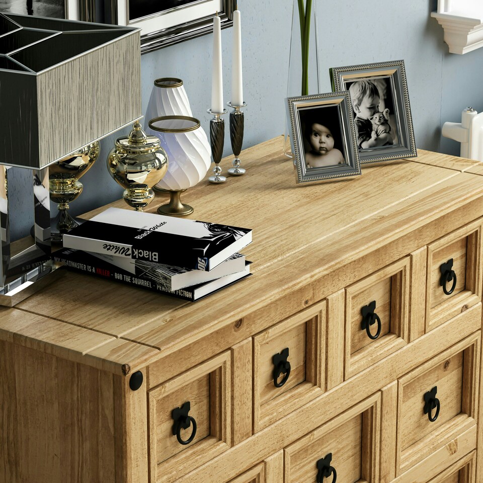 image 1 of Vida Designs Corona 9 Drawer Merchant Chest Sideboard Buffet Cabinet, Solid Pine Wood