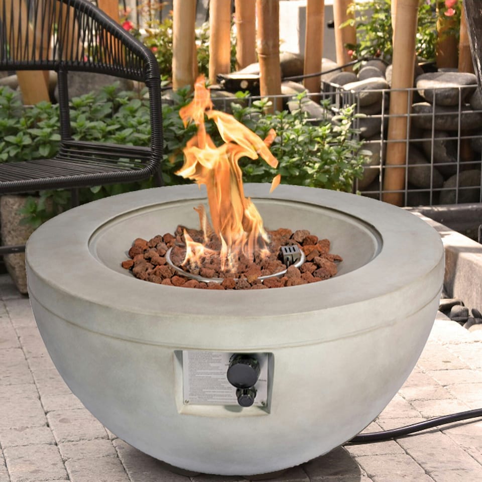 image 1 of MDA Designs TABITI Light Grey Gas Fire Pit for Garden & Patio Luxurious Eco-Stone Finish Outdoor Heater