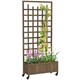 image 1 of Outsunny Wooden Trellis Planter, Raised Garden Bed with Wheels, Brown | Brown | Brown