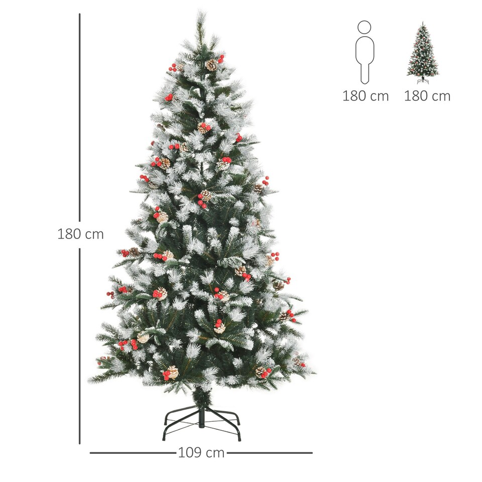 image 1 of HOMCOM 6FT Artificial Snow Dipped Christmas Tree Xmas Holiday Pencil Tree Green