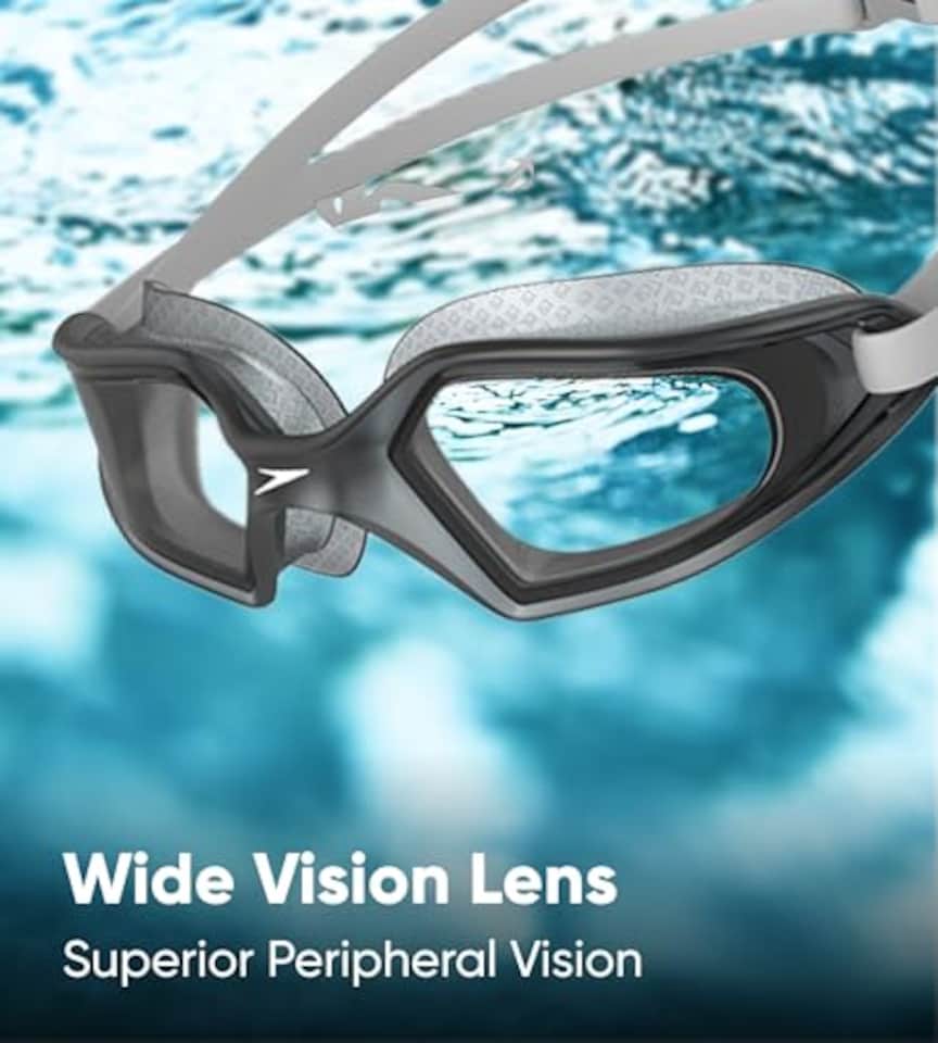 image 1 of Speedo Unisex-Adult Hydropulse Swimming Goggle | Comfortable Fit | Adjustable Design Goggles, White/Elephant/Light Smoke, One Size