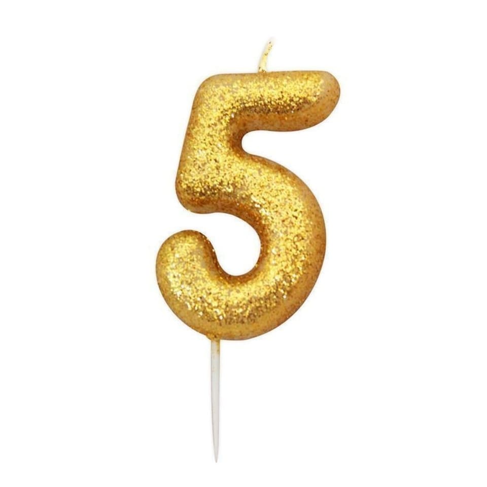 Anniversary House Metallic Glitter 5th Birthday Candle - Gold - One Size