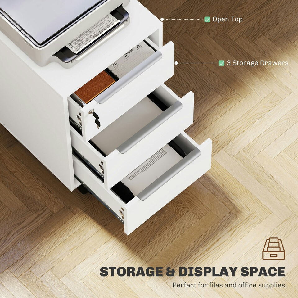 image 1 of HOMCOM Modern 3-Drawer Locking File Cabinet Mobile Filing Cabinet Grey White White