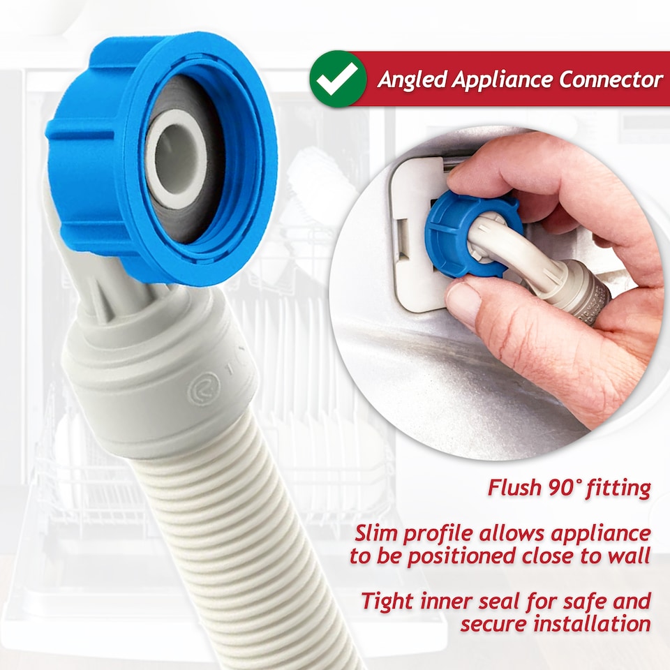 image 1 of SPARES2GO Safety Inlet Hose Washing Machine Dishwasher Water Fill Leak Protection Stop Valve Pipe (1.5m Length, 3/4" Connections)