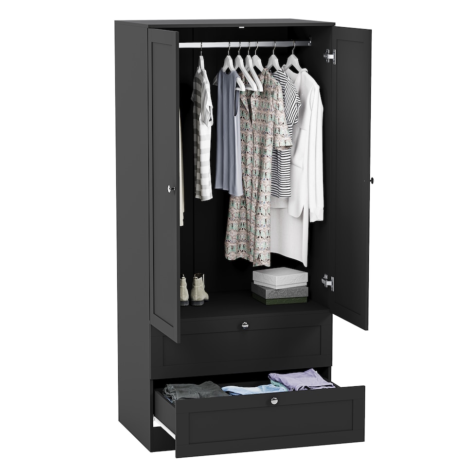 image 1 of Vida Designs Altino 2 Door 2 Drawer Black Wardrobe with Hanging Rail - H: 170cm x W: 77cm x D: 53cm