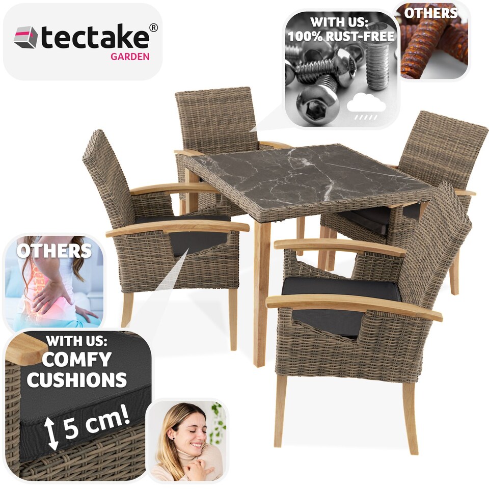 image 1 of Garden Table and Chairs - Tarent dining table and 4 Rosarno chairs | Cream | nature | 93,50 x 93,50 x 75 cm | 1