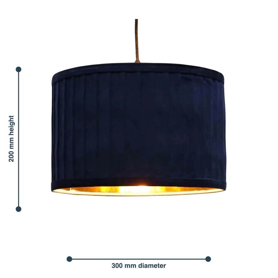 image 1 of Sundance - Navy Blue Velvet Pleated 30cm Lamp Shade with Gold Inner Blue | Gold