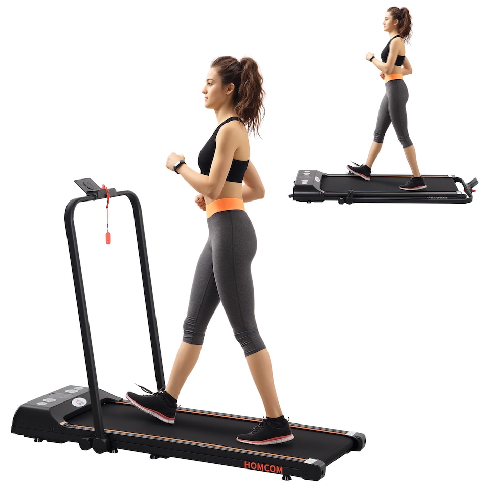 image 1 of HOMCOM Foldable Walking Treadmill with LED Display, Orange