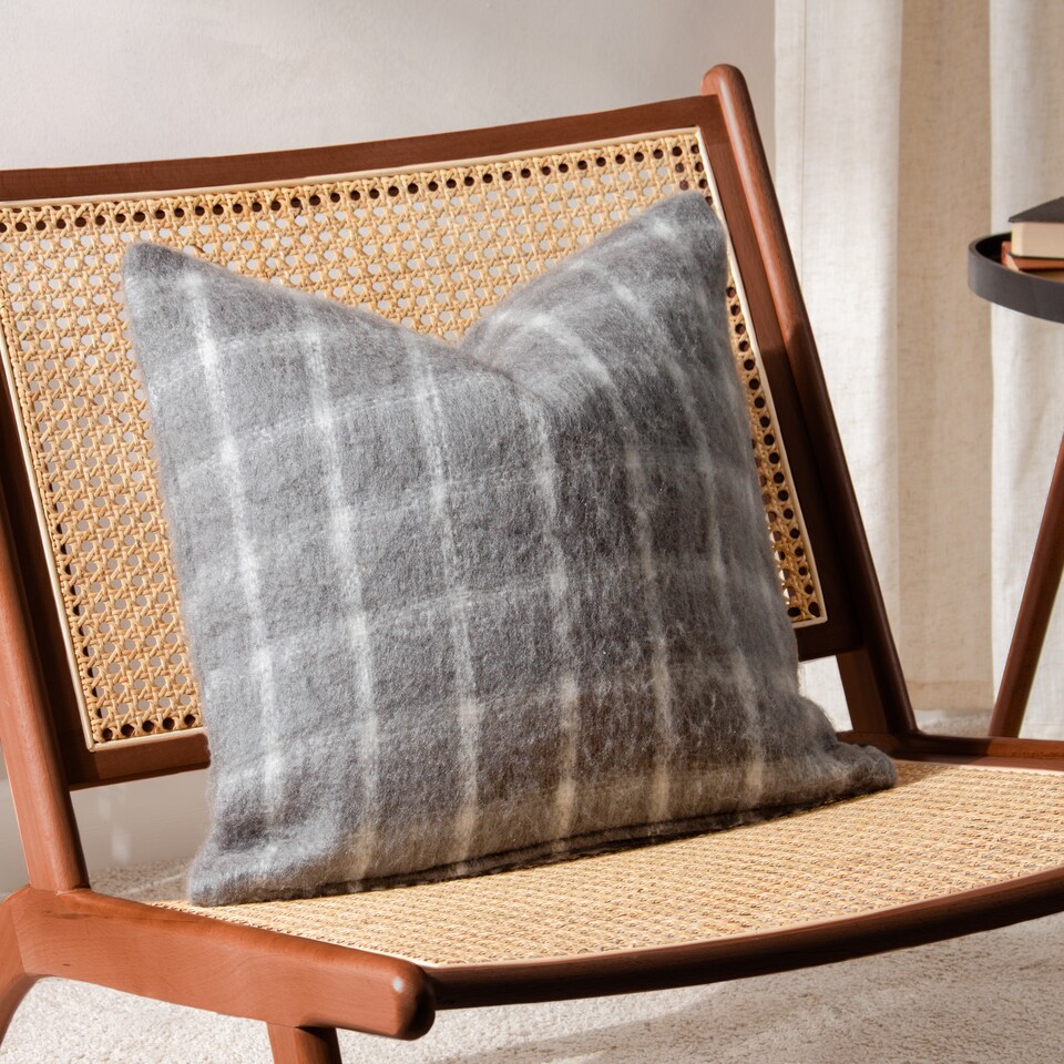 image 1 of Yard Yarrow Check Faux Mohair Check Cushion, Flint Grey, 45 x 45cm