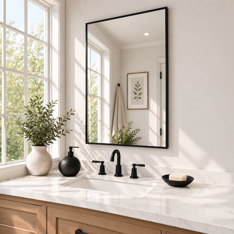 image 1 of Showerdrape Bayswarer Brushed Black Framed Rectangular Mirror 60x45cm