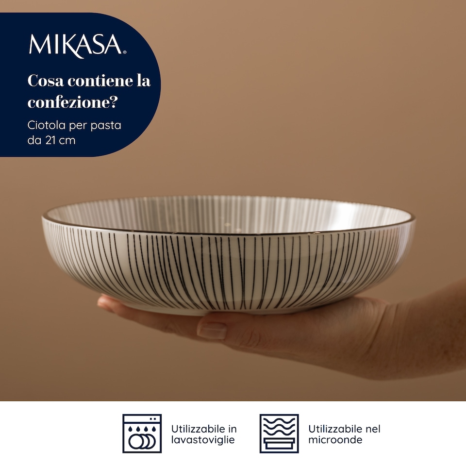 image 1 of Mikasa Set of 4 Black Stripe Stoneware Pasta Bowls