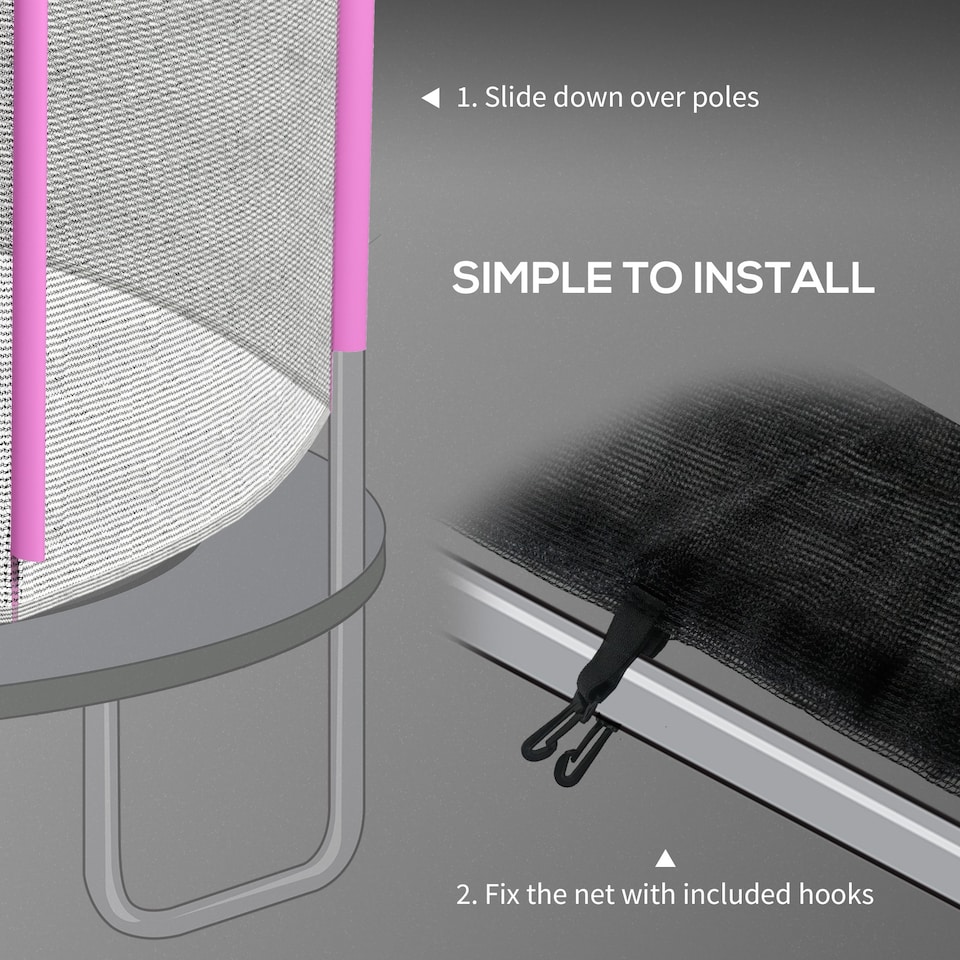 image 1 of SPORTNOW 10ft Trampoline Net Replacement with 6 Plastic Pole Covers, Weather-Resistant Trampoline Netting Replacement with Zipped Entrance, Poles Not Included, Pink