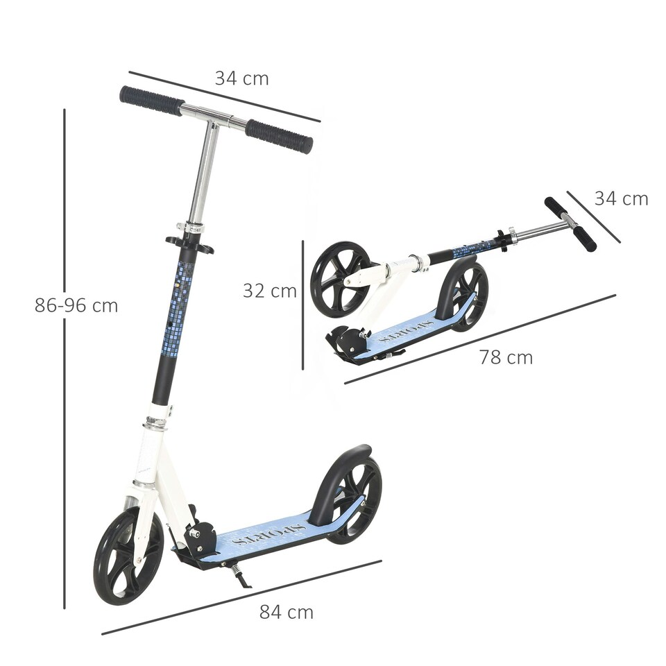 image 1 of HOMCOM Kick Scooter Commuter Adjustable Height Wheels Foldable Aluminium White