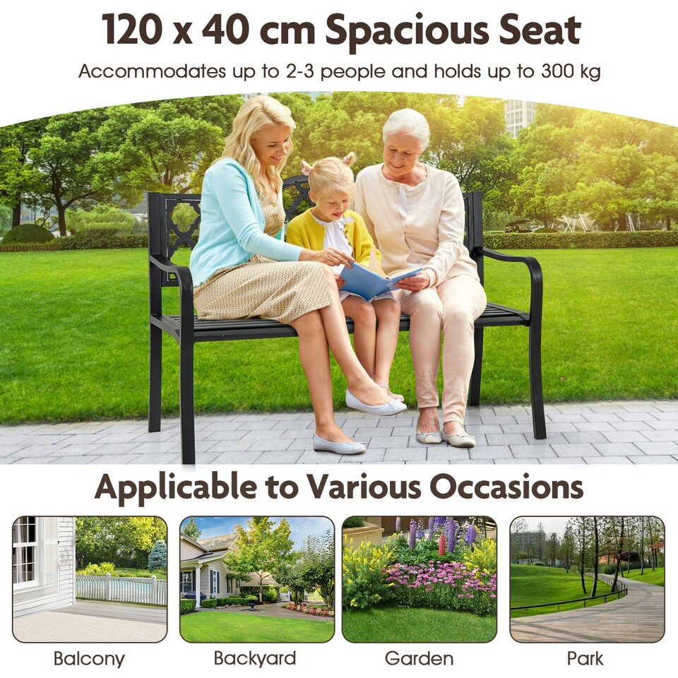 image 1 of COSTWAY 128CM Patio Bench Slatted Metal Garden Loveseat Black