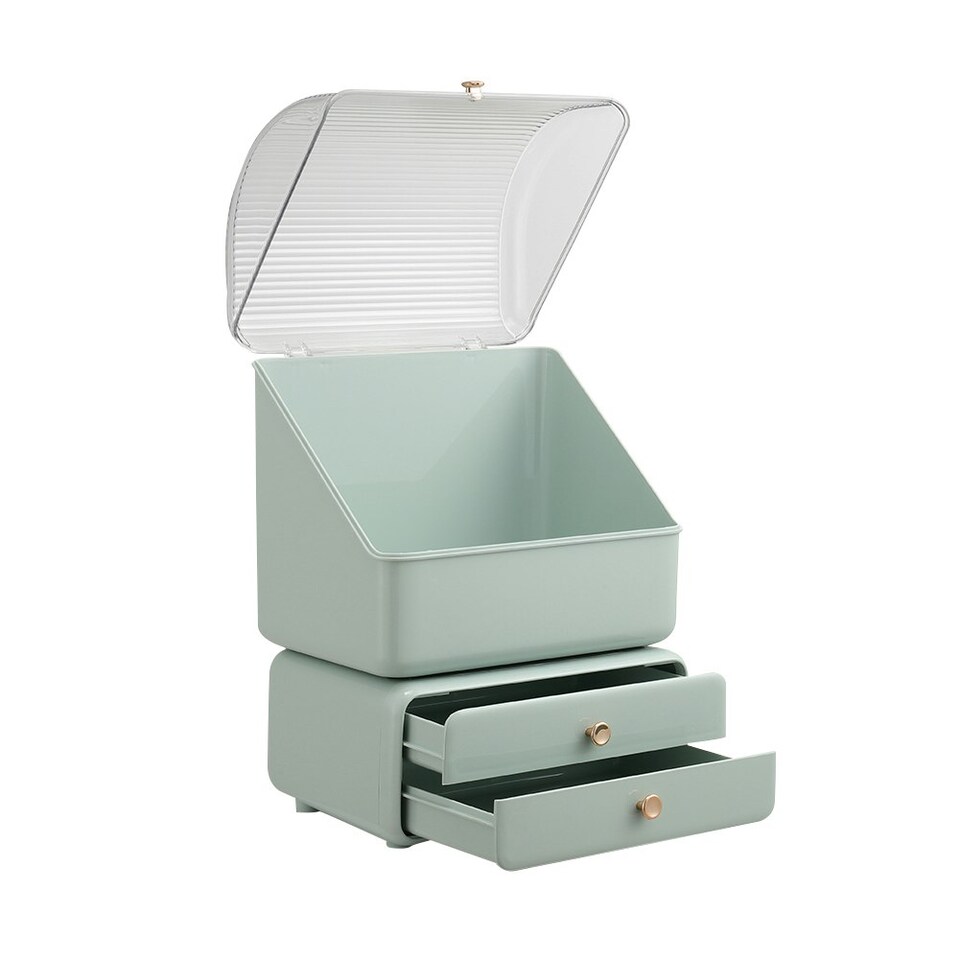 image 1 of Living and Home Desktop Makeup Organizer with Drawers & Lid - Light Green