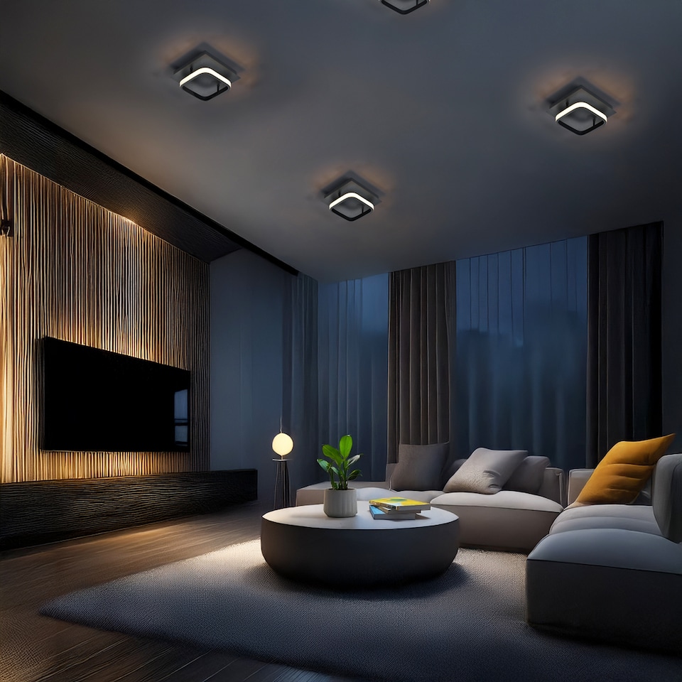 image 1 of Matt Black 3000K Square LED Ceiling Strip Light Fitting | Black