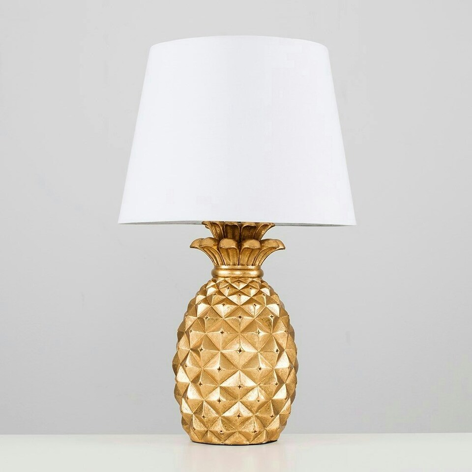 image 1 of ValueLights Contemporary Pineapple Design Gold Effect Table Lamp With White Shade