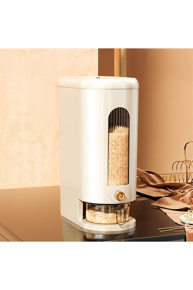 image 1 of Living and Home 10kg Airtight Large Capacity Rice Dispenser with Easy-Access Spout | Cream