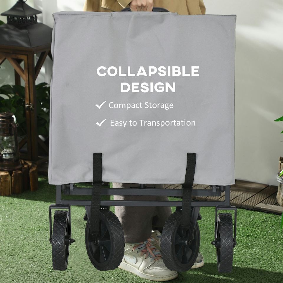 image 1 of Outsunny Folding Outdoor Storage Trolley Cart Bag Telescopic Handle Brakes Grey