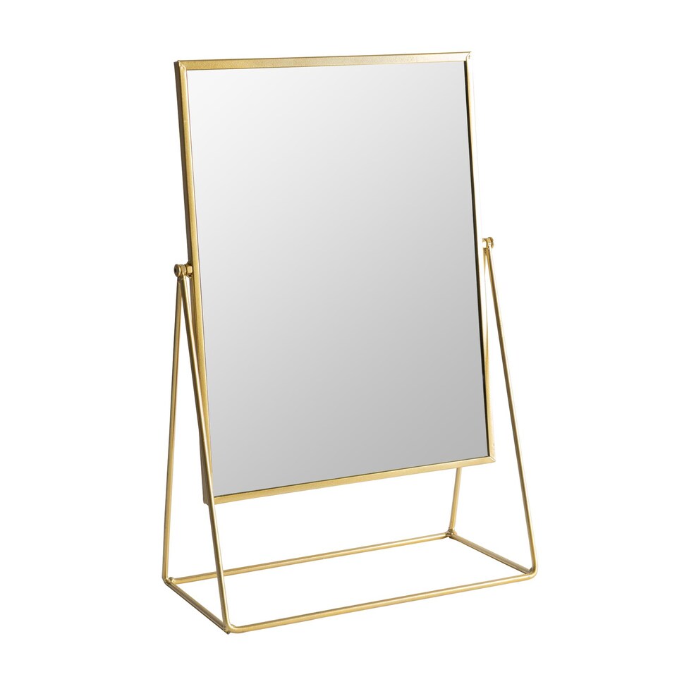 image 1 of Harbour Housewares 32 x 50cm Rectangle Makeup Mirror - Gold - Dressing Table Mirror Bathroom Mirror Vanity Mirror Tabletop Mirror | Gold | Gold | 50 x 32 x 16.5 CM | 1