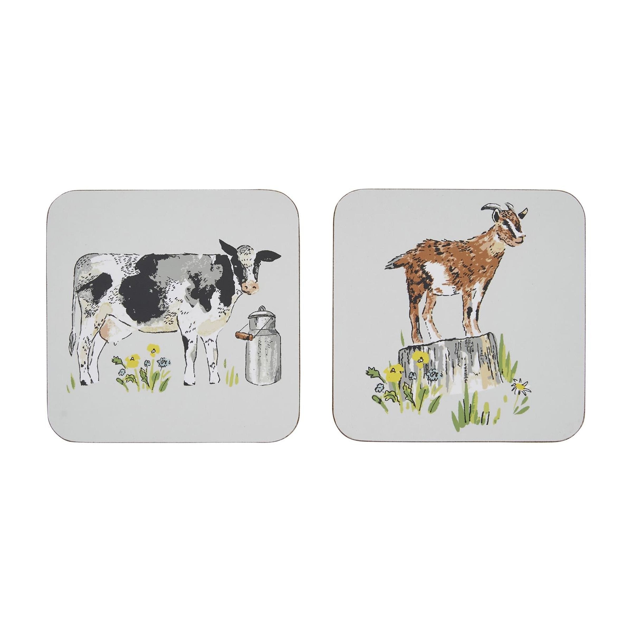 Ulster Weavers 'Portman Farm' Animal Print Printed MDF Coasters (4 Pack) in Grey