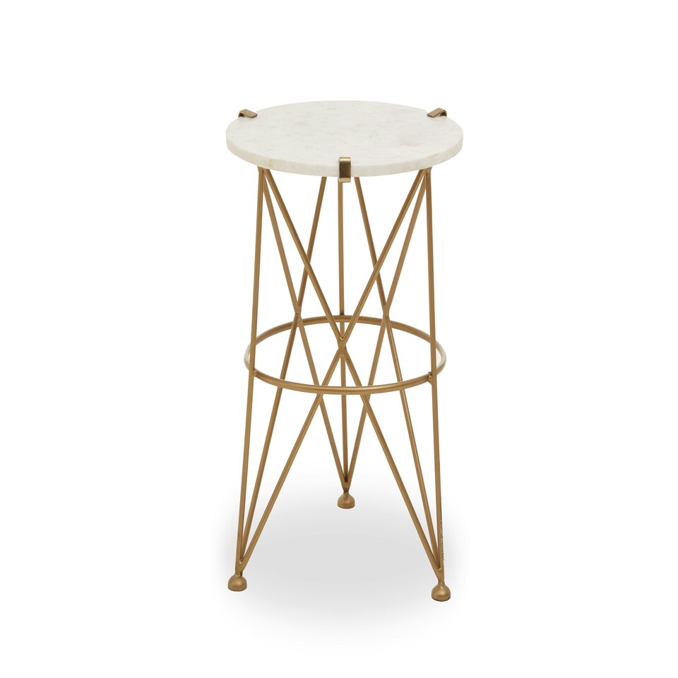 image 1 of Interiors by Premier Stylish Angular Accent Table, Gold Finish Round Table, Bedside Table With Marble Top, Metallic Table Gold