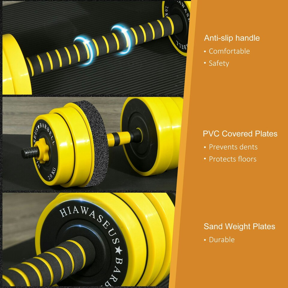 image 1 of HOMCOM 30KG Barbell & Dumbbell Set Fitness Exercise Home Gym Plate Bar Clamp Rod