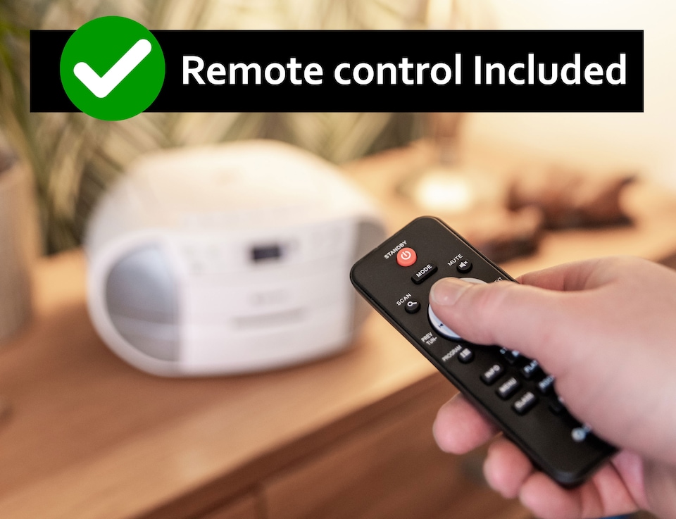 image 1 of Denver Portable Radio CD Tape Cassette Player With DAB Radio – Mains or Battery Power - TDC-280 | White